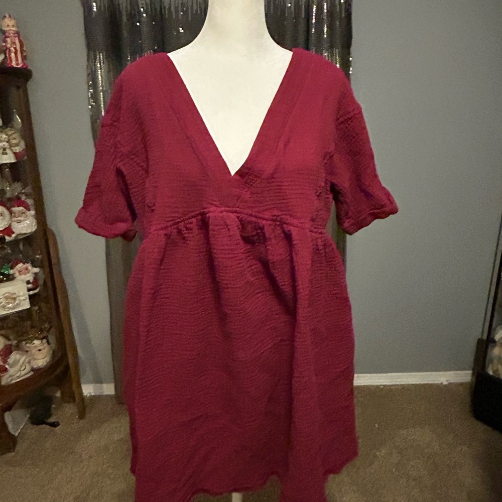 Entro Deep Red Textured Mini Dress